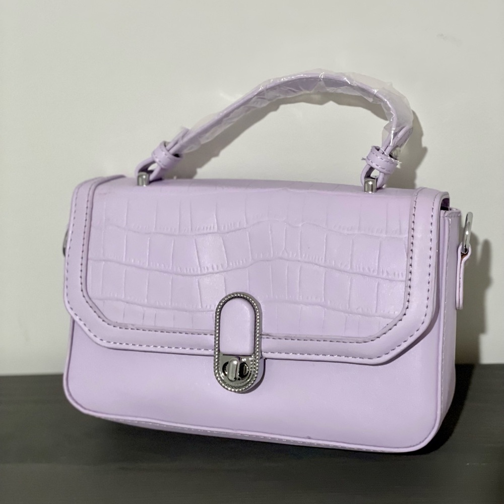 Lavender faux leather structured handbag